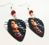 Alice Cooper Singing on Stage Guitar Pick Earrings with Red Pave Beads