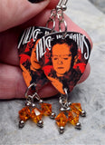 Alice in Chains Guitar Pick Earrings with Orange Swarovski Crystal Dangles