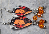 Alice in Chains Guitar Pick Earrings with Orange Swarovski Crystal Dangles