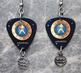 Horoscope Astrological Sign Aquarius Guitar Pick Earrings with Laser Cut Horoscope Charms