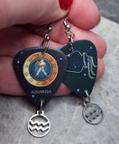 Horoscope Astrological Sign Aquarius Guitar Pick Earrings with Laser Cut Horoscope Charms