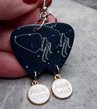 Horoscope Astrological Sign Aquarius Guitar Pick Earrings with Aquarius Charm Dangles