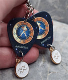 Horoscope Astrological Sign Aquarius Guitar Pick Earrings with Aquarius Charm Dangles