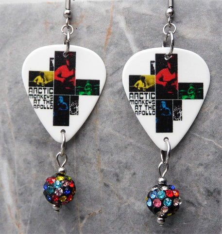 Arctic Monkeys At The Apollo Guitar Pick Earrings with Pave Bead Dangles