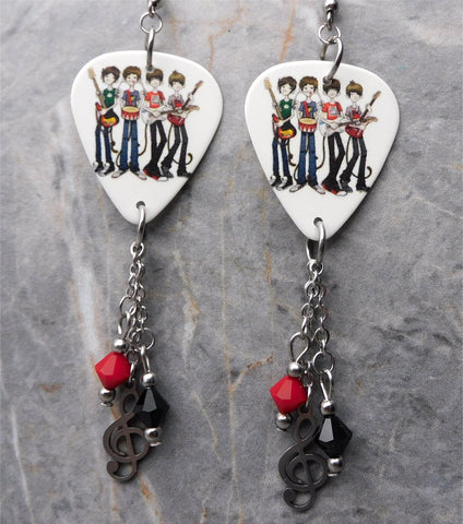 Arctic Monkeys Guitar Pick Earrings with Stainless Steel Charms and Swarovski Crystal Dangles