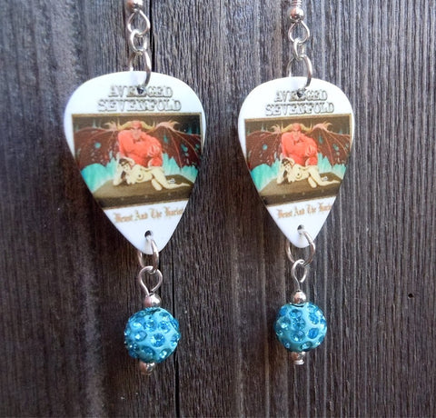 Avenged Sevenfold Beast and the Harlot Guitar Pick Earrings with Aqua Pave Beads