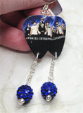 Avenged Sevenfold Group Picture Guitar Pick Earrings with Blue Pave Bead Dangles
