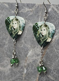 Avril Lavigne Guitar Pick Earrings with Green Swarovski Crystal Dangles