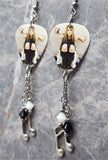 Avril Lavigne Guitar Pick Earrings with Note Charms and Swarovski Crystal Dangles