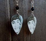 The Beatles John Lennon Guitar Pick Earrings with Black Swarovski Crystals