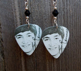 The Beatles John Lennon Guitar Pick Earrings with Black Swarovski Crystals