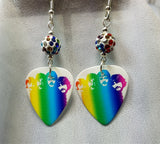 The Beatles in Rainbow Colors Guitar Pick Earrings with MultiColor Pave Beads