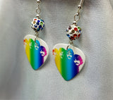 The Beatles in Rainbow Colors Guitar Pick Earrings with MultiColor Pave Beads