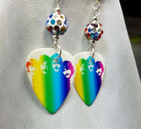 The Beatles in Rainbow Colors Guitar Pick Earrings with MultiColor Pave Beads