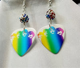 The Beatles in Rainbow Colors Guitar Pick Earrings with MultiColor Pave Beads