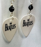 The Beatles White Guitar Pick Earrings with Black Pave Beads