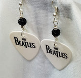 The Beatles White Guitar Pick Earrings with Black Pave Beads