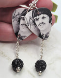 The Beatles Ringo Starr Guitar Pick Earrings with Black Pave Bead Dangles