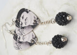 The Beatles Ringo Starr Guitar Pick Earrings with Black Pave Bead Dangles