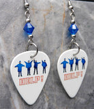 The Beatles Help Album Cover Guitar Pick Earrings with Capri Blue Swarovski Crystals