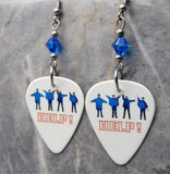 The Beatles Help Album Cover Guitar Pick Earrings with Capri Blue Swarovski Crystals