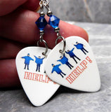 The Beatles Help Album Cover Guitar Pick Earrings with Capri Blue Swarovski Crystals