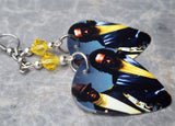 The Black Eyed Peas Guitar Pick Earrings with Yellow Swarovski Crystals