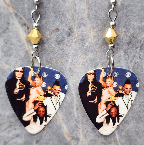 The Black Eyed Peas at the Grammys Guitar Pick Earrings with Gold Swarovski Crystals