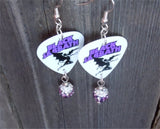 Black Sabbath Master of Reality Guitar Pick Earrings with Purple Ombre Pave Bead Dangles