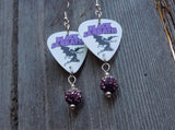 Black Sabbath Master of Reality Guitar Pick Earrings with Purple Ombre Pave Bead Dangles