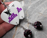 Black Sabbath Master of Reality Guitar Pick Earrings with Purple Ombre Pave Bead Dangles