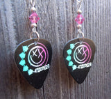 Blink 182 Self Titled Album Black Guitar Pick Earrings with Pink Swarovski Crystals