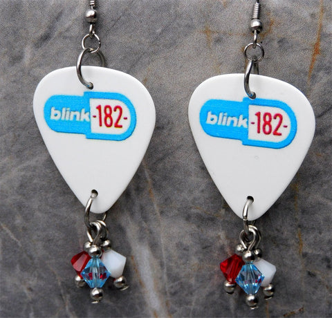Blink 182 Guitar Pick Earrings with Swarovski Crystal Dangles