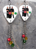 Blink 182 Group Picture Guitar Pick Earrings with Swarovski Crystal Dangles