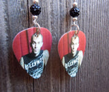 Blink 182 Travis Barker Guitar Pick Earrings with Black Pave Beads