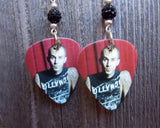 Blink 182 Travis Barker Guitar Pick Earrings with Black Pave Beads