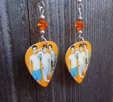 Blink 182 What's My Age Album Guitar Pick Earrings with Orange Swarovski Crystals