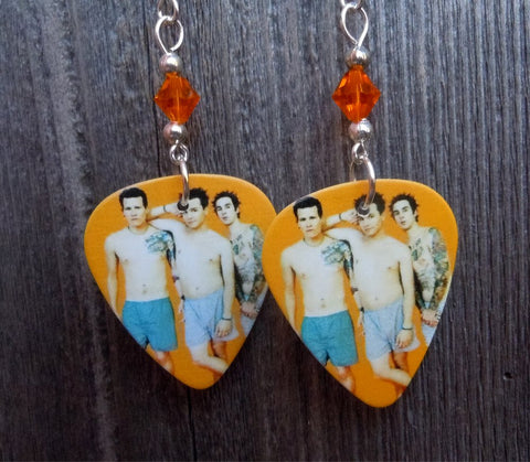 Blink 182 What's My Age Guitar Pick Earrings with Orange Swarovski Crystals