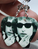 Bob Dylan Guitar Pick Earrings with Gray Swarovski Crystals