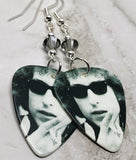 Bob Dylan Guitar Pick Earrings with Gray Swarovski Crystals