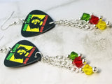 Bob Marley One Love Guitar Pick Earrings with Swarovski Crystal Dangles