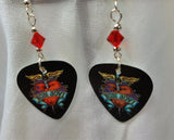 Bon Jovi The Greatest Hits Guitar Pick Earrings with Red Swarovski Crystals