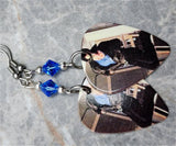 Bruce Springsteen Guitar Pick Earrings with Blue AB Swarovski Crystals