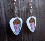 David Bowie Aladdin Sane Guitar Pick Earrings with Clear Swarovski Crystals
