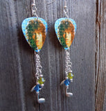 David Bowie Space Oddity Guitar Pick Earrings with Charm and Swarovski Crystal Dangles