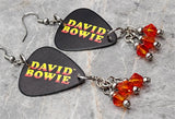 David Bowie Guitar Pick Earrings with Fire Opal Swarovski Crystal Dangles