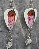 David Bowie Aladdin Sane Guitar Pick Earrings with Clear Swarovski Crystal Dangles
