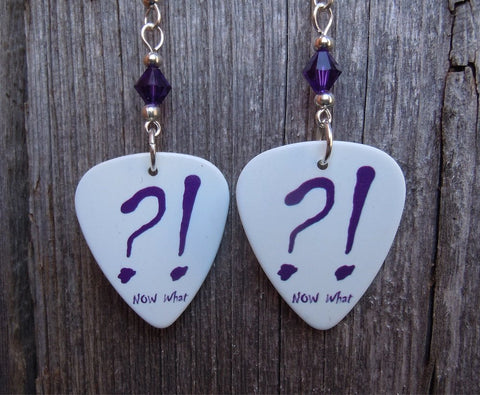 Deep Purple Now What Guitar Pick Earrings with Purple Swarovski Crystals