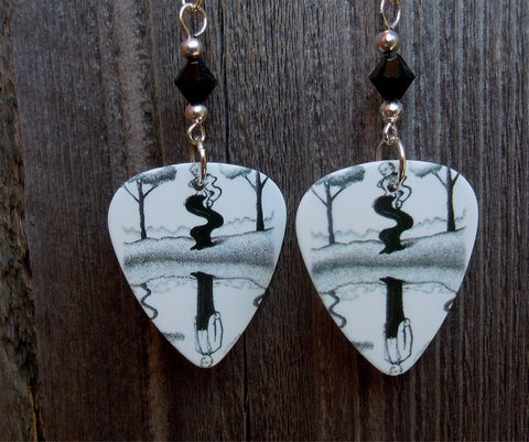 Deep Purple Rapture of the Deep Guitar Pick Earrings with Black Swarvoski Crystals