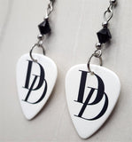 Duran Duran "DD" Guitar Pick Earrings with Black Swarovski Crystals